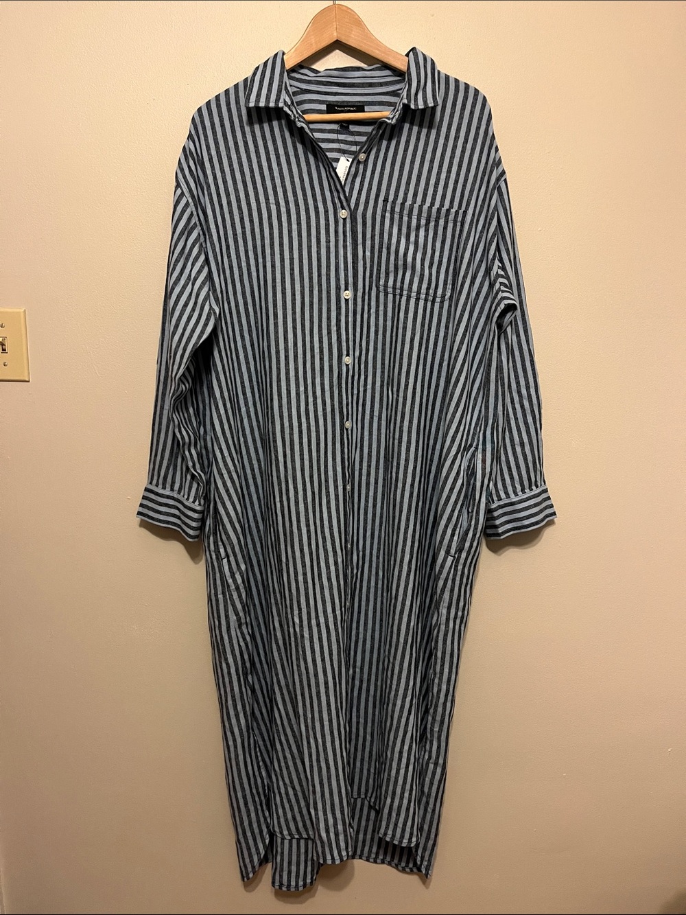 NWT Banana Republic Linen blend Midi Striped Shirt Dress new blue - Picture 3 of 6
